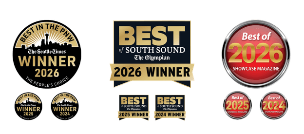 2026 awards: The Seattle Times Best in the PNW, The Olympian Best of South Sound, Showcase Magazine Best of 2026
