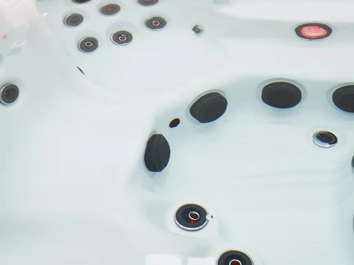 Clean white hot tub seats and jets