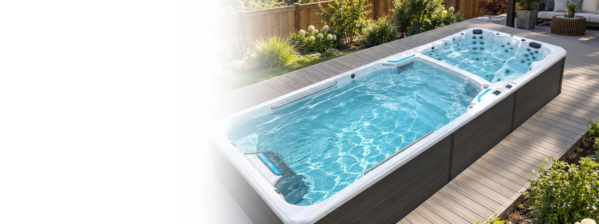 Platinum Spas Titan swim spa set into a composite deck