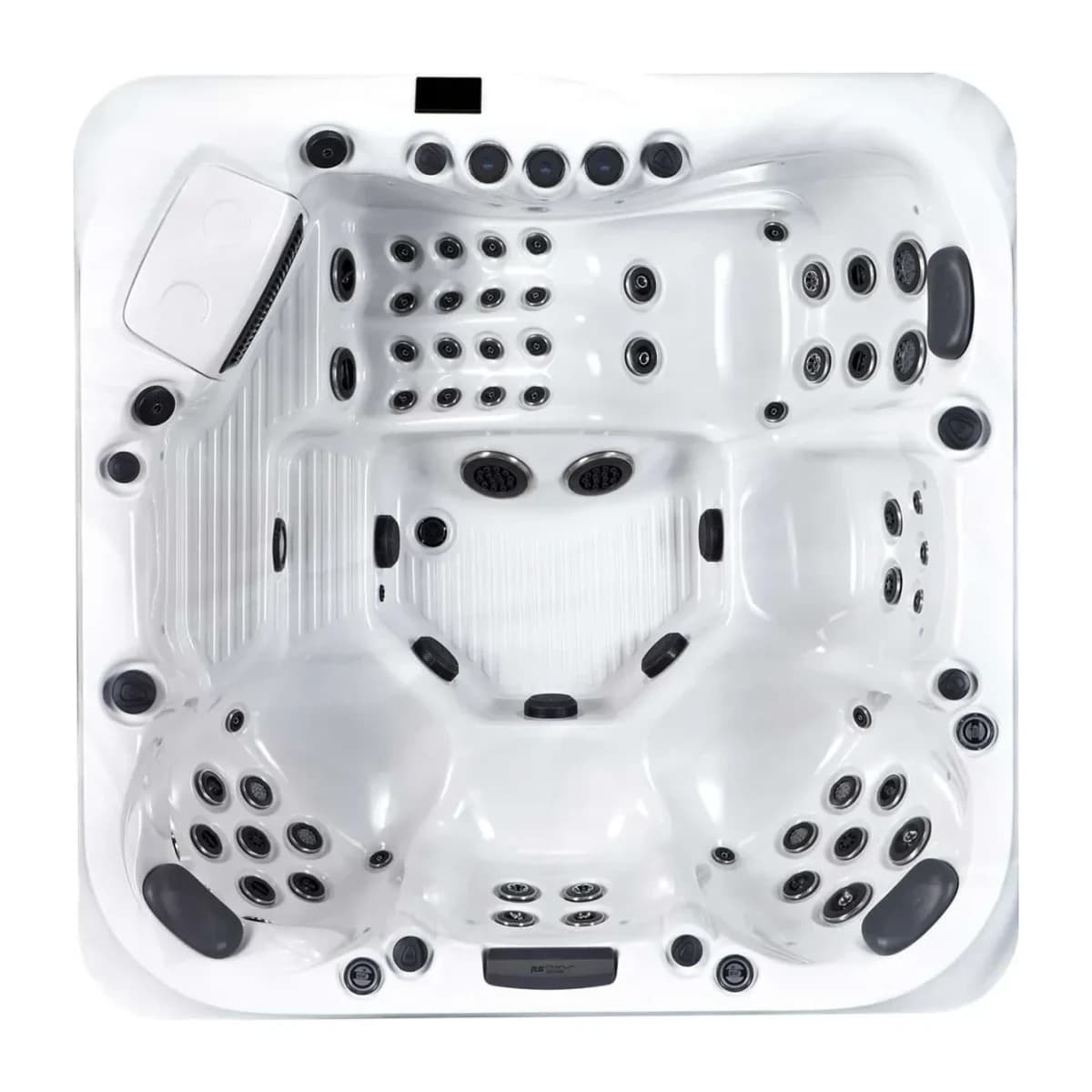 Platinum Spas Portofino hot tub, overhead view filled with water
