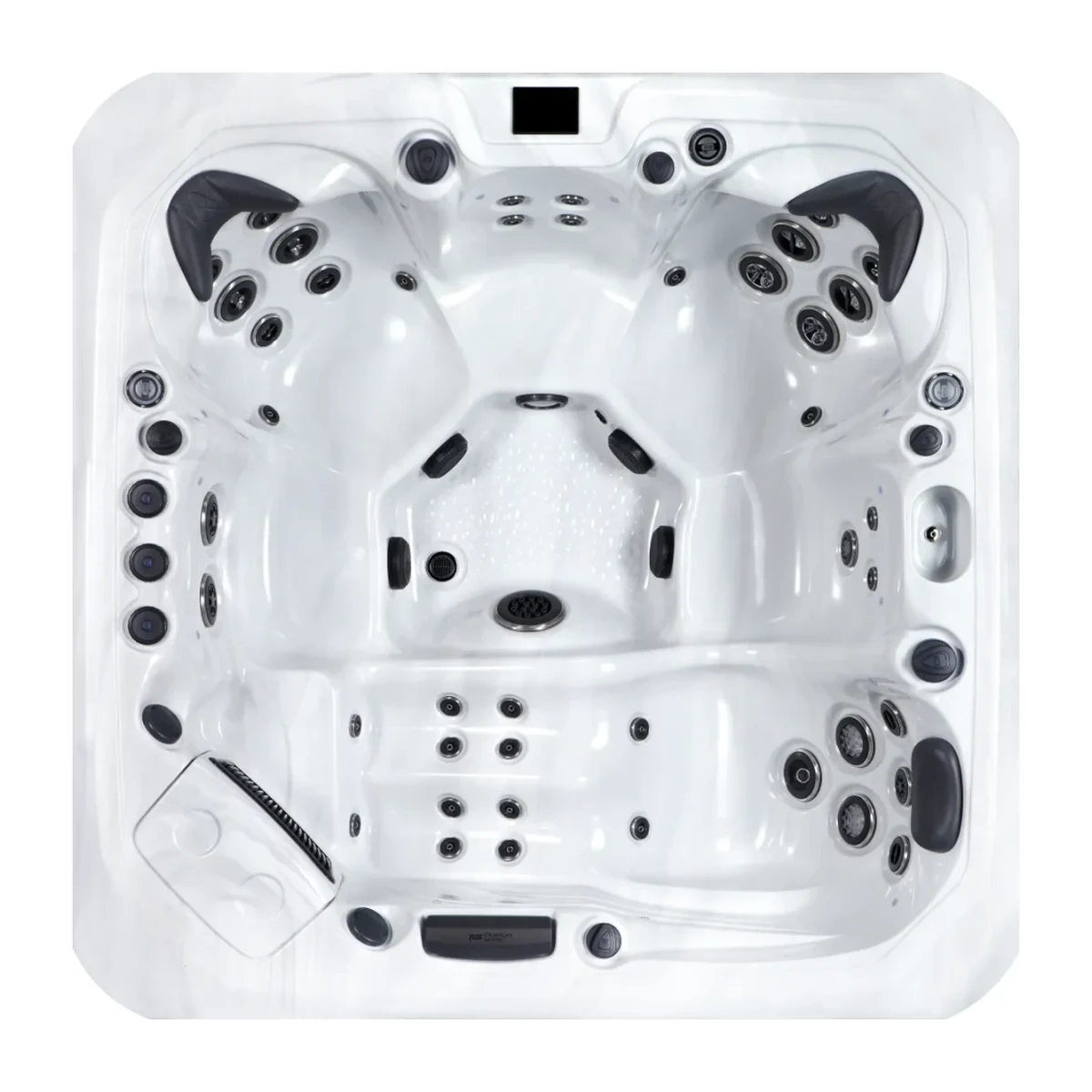 Platinum Spas Santorini hot tub, overhead view filled with water