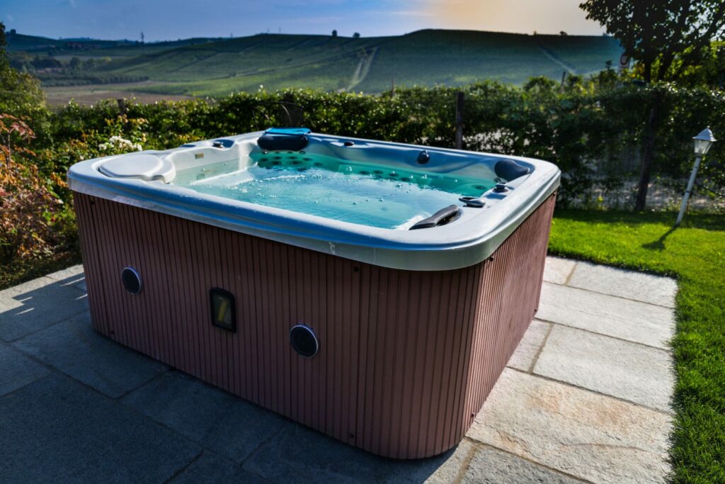 hot tub with hills in the background